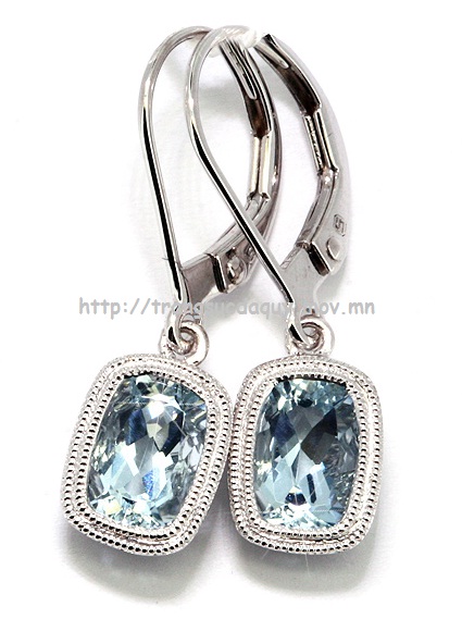Bông tai đá Aquamarine thiên nhiên - MS: GEAQER009 Bông tai đá Aquamarine thiên nhiên - MS: GEAQER009