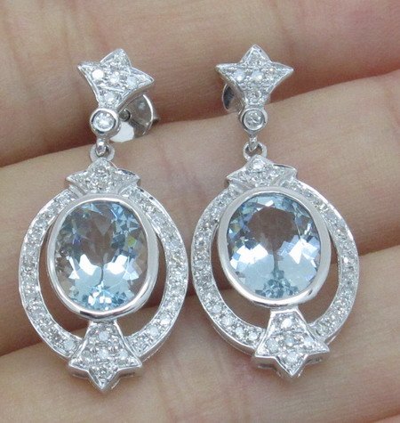 Bông tai đá Aquamarine thiên nhiên - MS: GEAQER005 Bông tai đá Aquamarine thiên nhiên - MS: GEAQER005